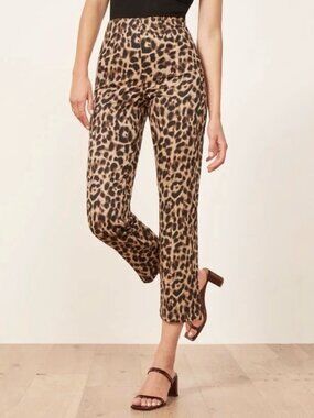Reformation Leopard Animal Print Marlon Cropped Pants Women’s Size 4 Petite
